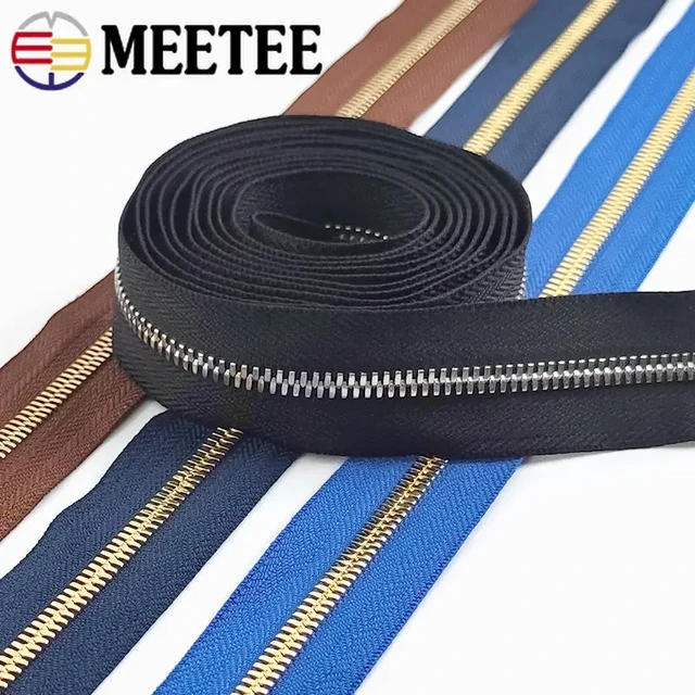 1/2Yards 5# Metal Zipper Gold Teeth Continuous Zip Tape Bag Clothes Jacket  Sewing Zippers By The Yard Repair Kit DIY Accessories